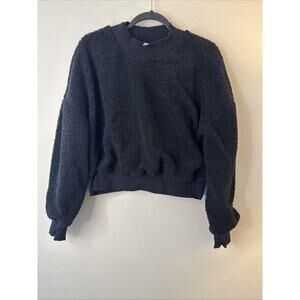 Fabletics Black Sherpa Fleece Mock Neck Cropped Sweatshirt PQ2045270-0001 Large